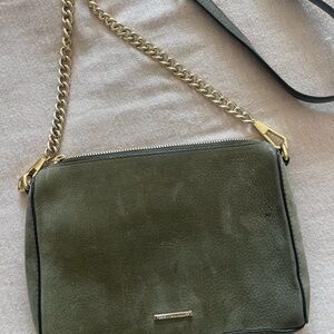 Rebecca Minkoff Olive Green Suede Leather Crossbody w/ Gold Chain Strap
